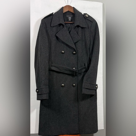 New York & Company Jackets & Blazers - Women’s Size 10 Double-Breasted Belted Trench Charcoal Black Coat.